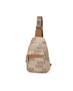 MKF Helaena M Logo Printed Vegan Leather Sling Bag By Mia K - Natural