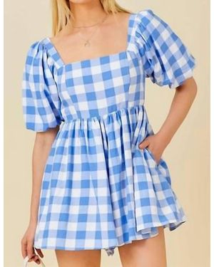 Main Strip Plaid Print Romper - Blue