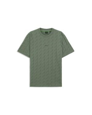 BOSS Cotton T-Shirt With Jacquard Pattern - Green