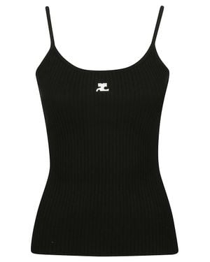 Courreges Reedition Fitted Ribbed Viscose Tank Top - Black