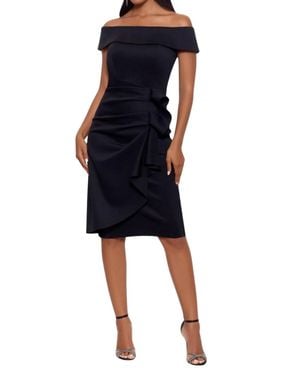 Xscape Knee Length Off-The-Shoulder Scuba Side Ruched Dress - Blue