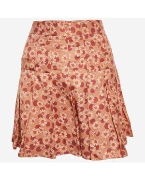 Sandro Floral And Polka Dot Print Twill Pleated Skort - Orange