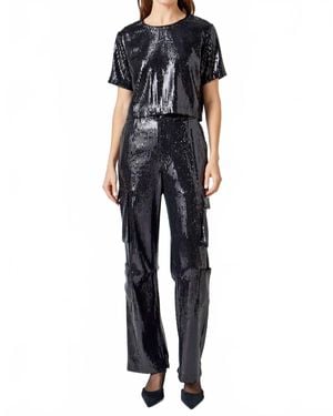 Endless Rose Sequins Cropped Top - Blue
