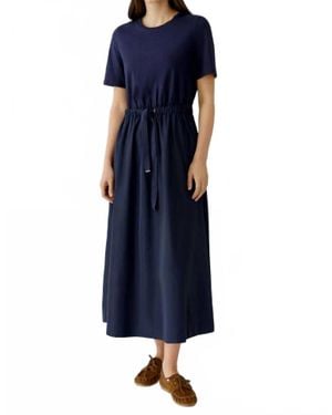Ouí Tie Waist Short Sleeve Midi Dress - Blue