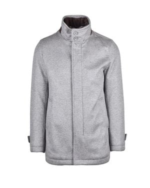 Herno Caban Removable Fur Collar Cashmere Coat - Gray
