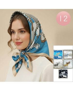 TRUEDAMES 12Pcs Silky Feel Square Scarves Abstract Print 36"X36" Fashion Accessory - Blue