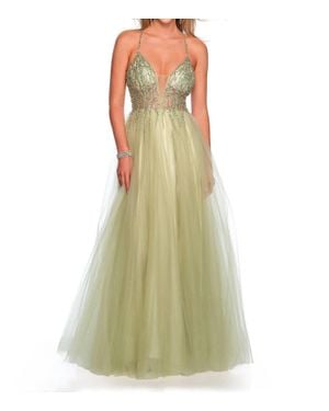Dave & Johnny Dazzling Sequined Top Prom Dress - Green