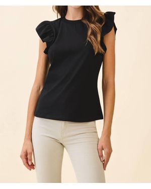 TCEC Ruffled Flutter Sleeves Round Neck Sleeveless Top - Blue