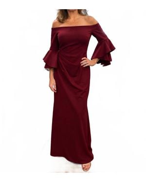 Jovani Off The Shoulder Bell Sleeves Dress - Red
