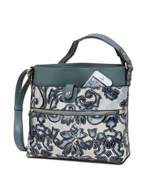 MC Handbags Mirabelle Tooled Embossed Leather Crossbody Bag - Blue