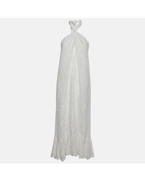 Hemant & Nandita Floral Jacquard Nera Halter Maxi Dresses - Gray