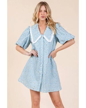 Geegee Petal Pusher Eyelet Mini Dress - Blue