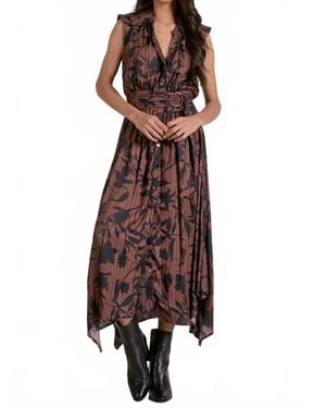Elan Foliage Printed Dress - Brown