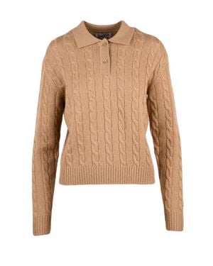 MC2 Saint Barth Cable Knit Wool Polo Sweater - Natural