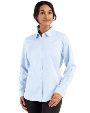 Cutter & Buck Skyline Epic Confidence Recycled Gingham Long Sleeve Dress Shirt - Blue