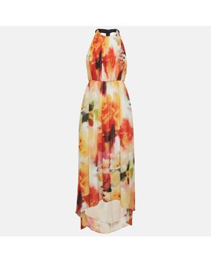 Alice + Olivia Multicolor Chiffon Leather Trim Maxi Dress - Orange