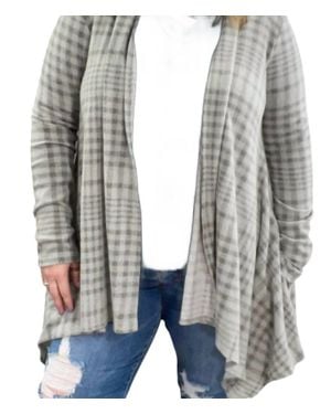 Jade By Jane Plaid Fleecy Cardigan - Gray