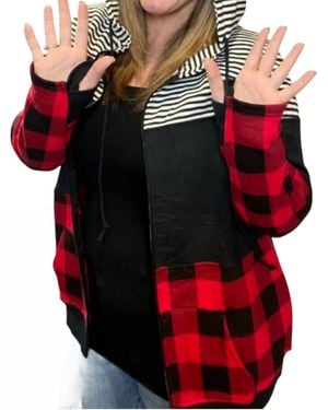 Michelle Mae Buffalo Plaid Full Zip Hoodie - Red