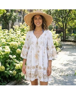 TRUEDAMES Boho Floral Embroidered Tunic Dress - Green