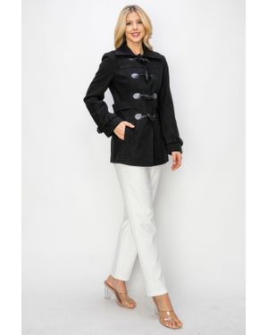 TRUEDAMES Wool Toggle Button Peacoat With Pockets - Black