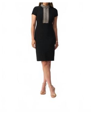Joseph Ribkoff Embroidered High Neck Sheath Dress - Black