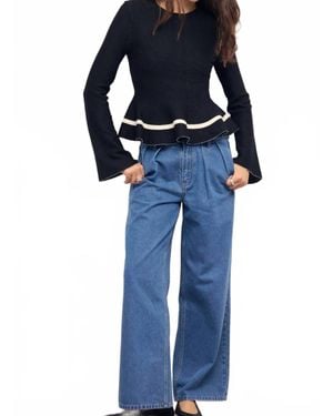 MINKPINK Emilie Peplum Knit Top - Blue