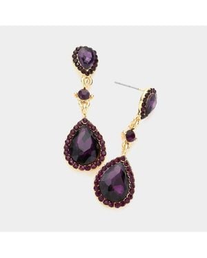 Fashnzfab Double Teardrop Stone Accented Dangle Evening Earrings - Red