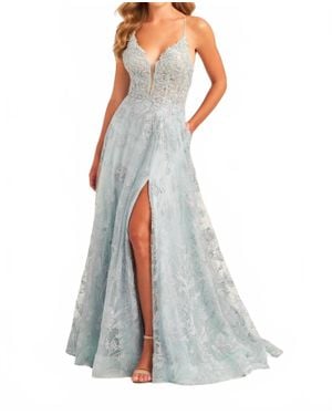 Ellie Wilde Embroidered Beaded Evening Dress - White