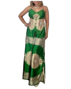 Peach Cut-Out Back Tied Shoulder Jumpsuit - Green