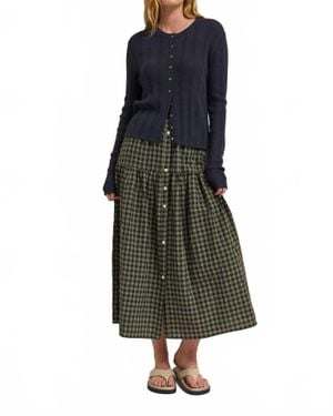 GRADE & GATHER Front Button Checked Skirt - Blue