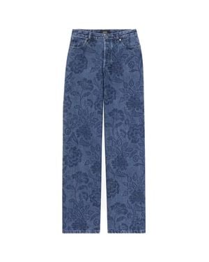 A.P.C. High-Rise Floral-Print Denim Jeans With Straight Leg - Blue