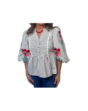Jodifil Mallory Floral Embroidered Blouse - Blue