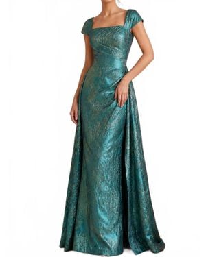Jovani Cap Sleeve Overskirt Evening Gown - Green