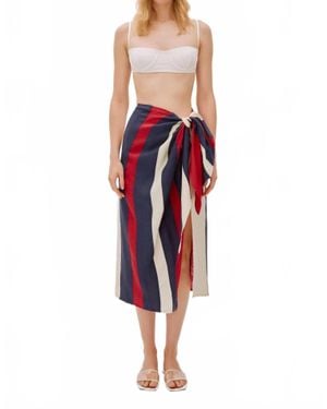 Labeca Soho Color Block Linen Wrap Skirt - Red