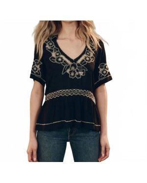 The Great Crest V Neck Short Sleeve Top - Black
