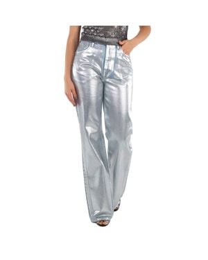 Rabanne Ladies Straight Leg Metallic Denim Jeans - Gray