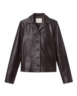 Lafayette 148 New York Lambskin Leather Gathered-Waist Jacket - Gray
