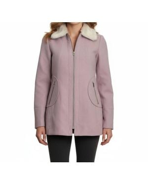 CoffeeShop Single Breasted Coat With Faux Fur Collar - Red