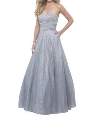 Blush Prom Bejeweled Metallic Tulle Strapless Gown - Blue