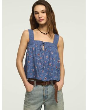 Lucky Brand Print Embroidered Swing Tank - Blue