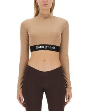 Palm Angels Cropped Top With Logo - Black