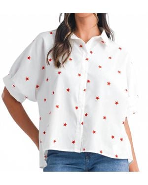Shewin Stars Puff Sleeve Loose Shirt - White