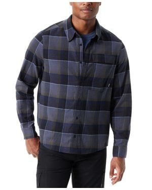 BASS OUTDOOR Shirt Plaid Long Sleeve Button-Up Classic Fit Mac186 - Blue