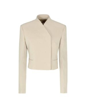 Ferragamo Virgin Wool Cropped Blazer, Brand Size 40 Us - Natural