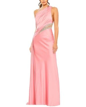 Mac Duggal Shoulder Embellished Satin Gown - Pink