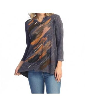 Jess & Jane Opera Mineral Washed Split V-Neck Top - Blue