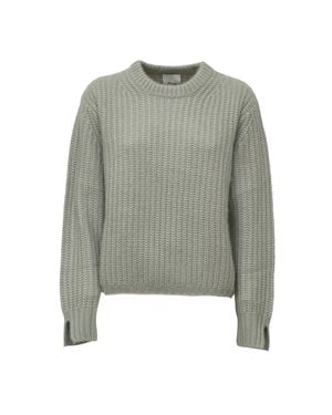 Allude Ribbed Cashmere Silk Boxy Crewneck Sweater - Gray