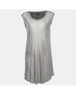 Just Cavalli Metallic Lamé Jersey Metal Embellished Mini Dress - Gray
