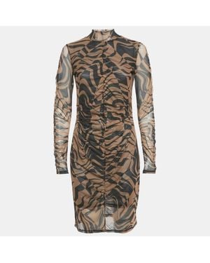 BOSS Printed Stretch Mesh Ruche Short Dress - Brown