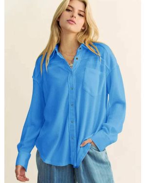 Davi & Dani Washed Button Down Shirt - Blue